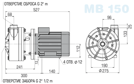 Центробежный насос MB 150 (Debem) - размеры