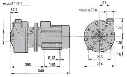 Центробежный насос MB 160 (Debem) - размеры