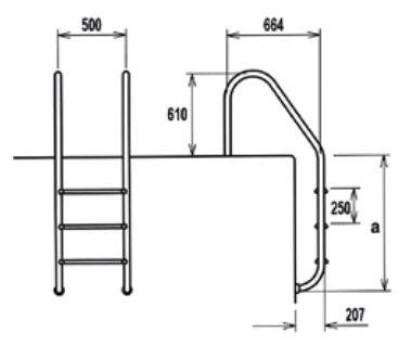 Схема и размеры стальной лестницы СТАНДАРТ для бассейна