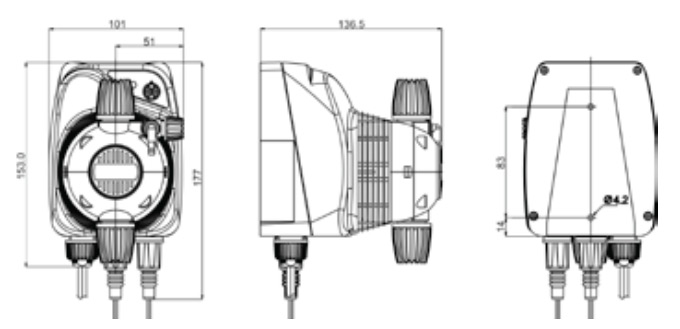 Схема и размеры перистальтического дозатора HC 150