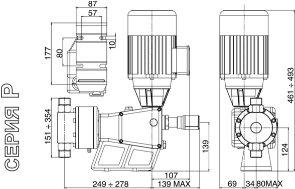 Внешние и установочные размеры промышленного плунжерного насоса P